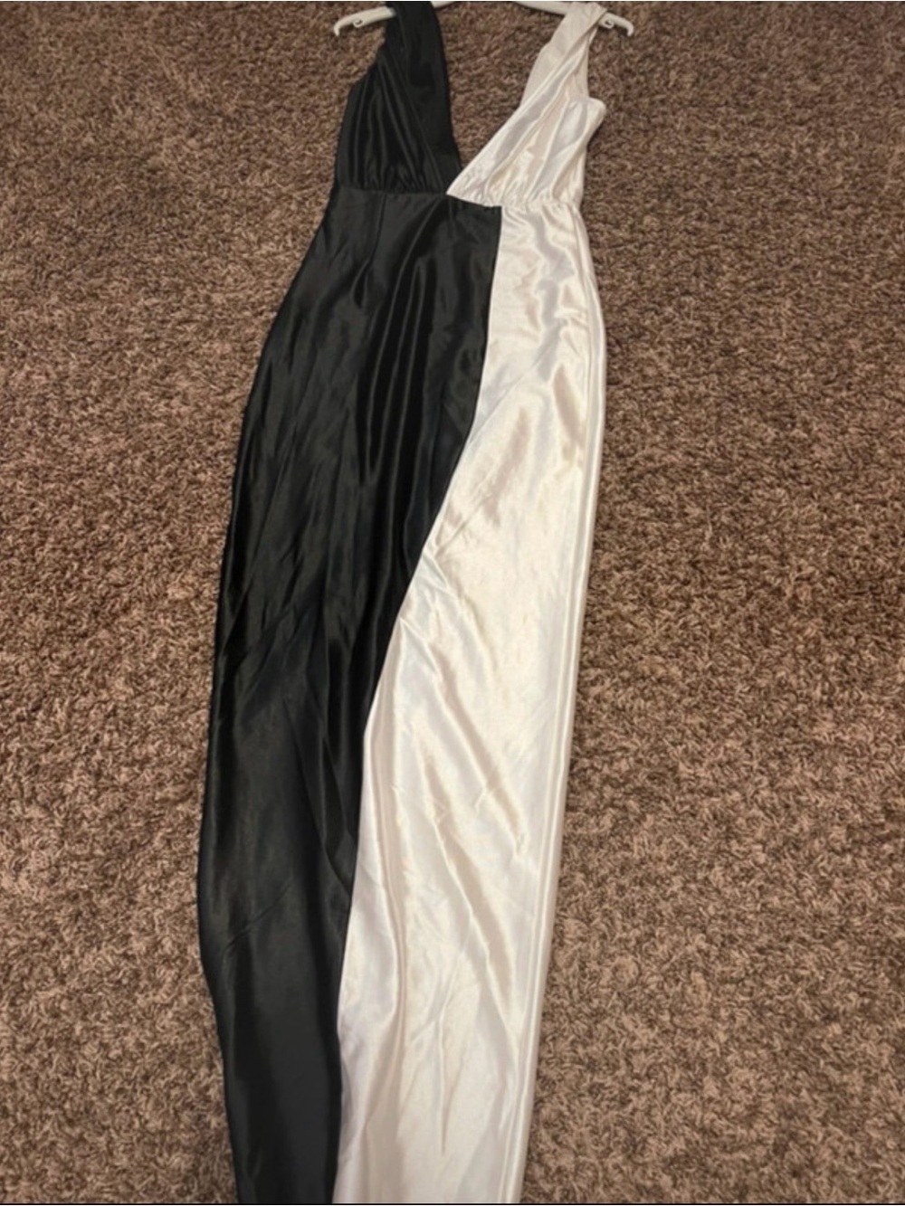 Black and White Satin Colorblock Maxi Dress